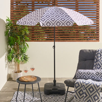 OHS Parasol Umbrella Garden Outdoor Canopy Patio Sun Shade BeachGrey Geo1.8M from B&Q