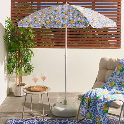 OHS Parasol Umbrella Garden Outdoor Canopy Patio Sun Shade BeachBlue Tiles1.8M from B&Q