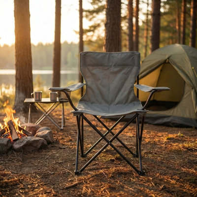 OHS Outdoor Camping Chair Folding Portable Picnic Garden SeatCharcoalAdults from B&Q