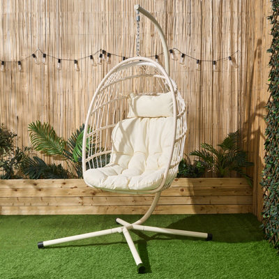 Ohs Folding Hanging Egg Chair Outdoor Garden Patio Swing Pod SeatCream from B&Q