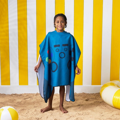 OHS Kids Poncho Beach Towel Hooded Quick Dry Microfibre HolidayGaming Teal from B&Q