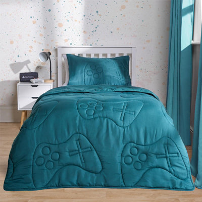 Ohs Gaming Duvet Coverless Quilted 7.5 Tog Cover Pillowcase Set, Teal - Single