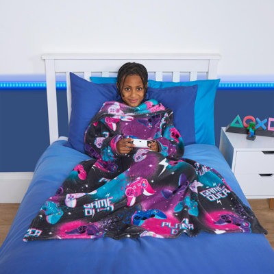 OHS Gaming Fleece Blanket With Sleeves Wearable Supersoft Cosy Warm ThrowPurple from B&Q