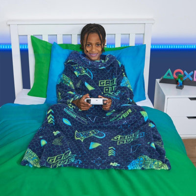 OHS Gaming Fleece Blanket With Sleeves Wearable Supersoft Cosy Warm ThrowGreen from B&Q