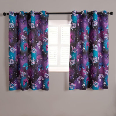 OHS Gaming Curtains Blackout Eyelet Panels Pair Of Ring TopBlack46X72" from B&Q