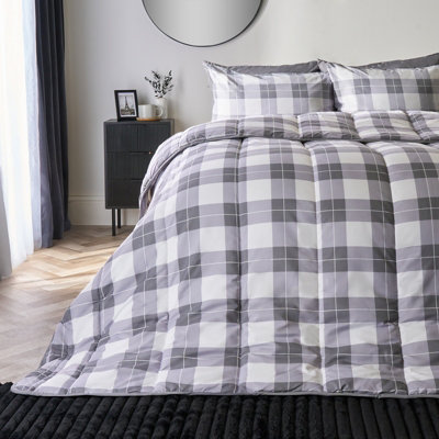 Ohs Gingham Check Coverless Duvet 10.5 Tog Bedding PillowcasesGreyDouble from B&Q