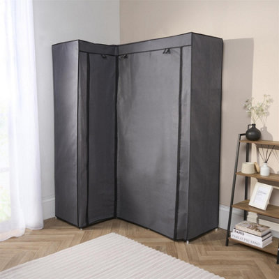B&Q -  Corner Wardrobe Fabric Clothing Hanging Rail Bedroom Organiser 2 Door Home Decor