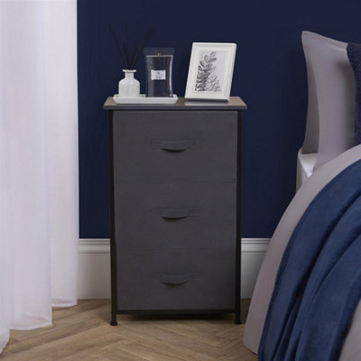 B&Q -  Fabric Cabinet Bedside 3 Drawers Storage Unit Clothes Home OrganiserGrey