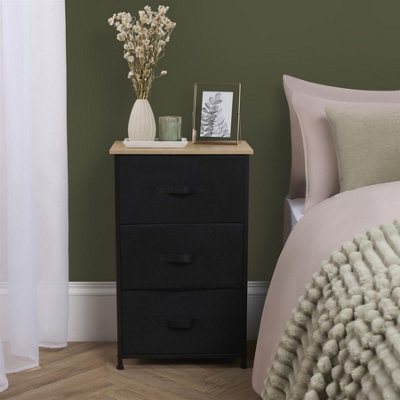 B&Q -  Fabric Cabinet Bedside 3 Drawers Storage Unit Clothes Home OrganiserBlack