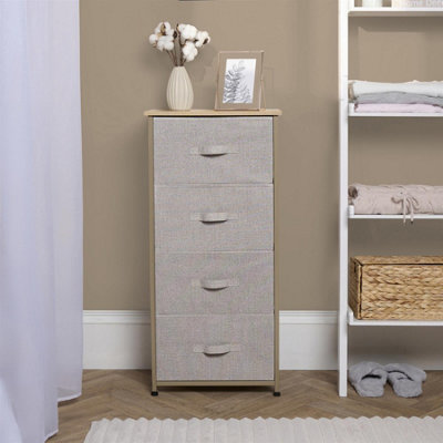 B&Q -  Fabric Cabinet Bedside 4 Drawers Storage Unit Clothes Home OrganiserBeige