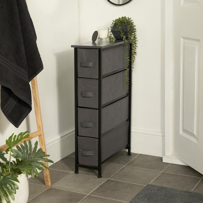 B&Q -  Narrow 4 Drawer Storage Cabinet Bedside Table Clothes Home OrganiserGrey