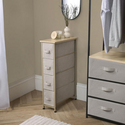B&Q -  Narrow 4 Drawer Storage Cabinet Bedside Table Clothes Home OrganiserBeige