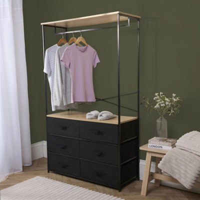 B&Q -  Brooklyn 6 Drawer Cabinet Rail Open Home Wardrobe Storage Clothes OrganiserBlack
