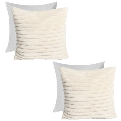 OHS 2 X Faux Fur Thick Rib Filled Cushion Covers45 X 45CmNatural from B&Q