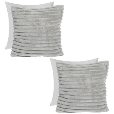 OHS 2 X Faux Fur Thick Rib Filled Cushion Covers45 X 45CmGrey from B&Q