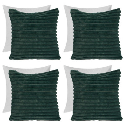 OHS 4 X Faux Fur Thick Rib Filled Cushion Covers45 X 45CmGreen from B&Q