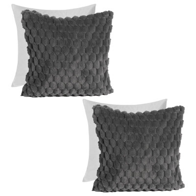 OHS 2 Pack Waffle Faux Fur Filled Cushion CoversCharcoal45 X 45Cm from B&Q
