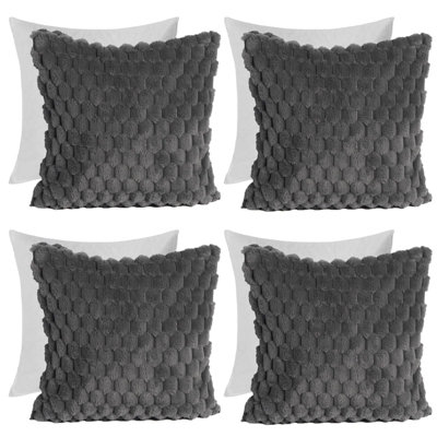 OHS 4 Pack Waffle Faux Fur Filled Cushion CoversCharcoal45 X 45Cm from B&Q