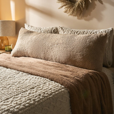 OHS Long Bolster Pillow Teddy Fleece Body Neck Pregnancy Support Cushion from B&Q