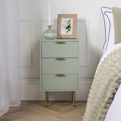 OHS Ribbed Bedside Table Modern Bedroom 3 Draw Office NightstandSage from B&Q