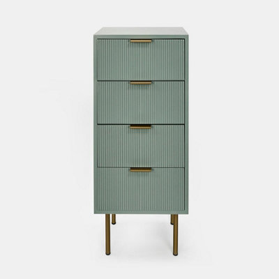 OHS Ribbed Bedside Table Modern Bedroom 4 Draw Office NightstandSage from B&Q