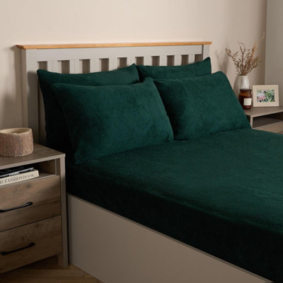 OHS Teddy Fleece Pillowcase Cover Bedding Set 4 X Thermal50 X 75Cm Forest Green from B&Q
