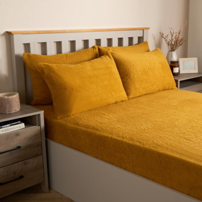 OHS Teddy Fleece Pillowcase Cover Bedding Set 4 X Thermal50 X 75Cm Ochre from B&Q