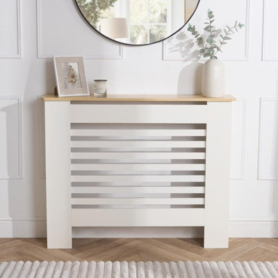 OHS Wooden Radiator Cover Shelf Modern FurnitureCreamMedium from B&Q