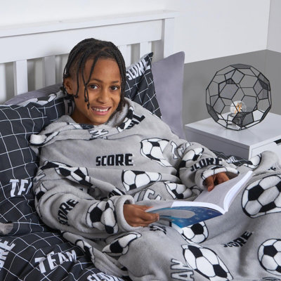 OHS Football Fleece Blanket With Sleeves Wearable Supersoft Cosy Warm ThrowGrey from B&Q