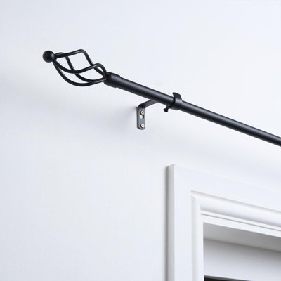 OHS Curtain Pole Extendable Metal Finnials Twist End Rings Rod FittingsBlack from B&Q