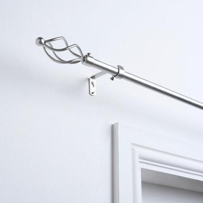 OHS Curtain Pole Extendable Metal Finnials Twist End Rings Rod FittingsSilver from B&Q