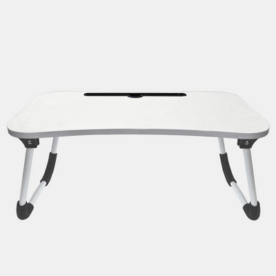 Ohs White Foldable Wooden Lap Tray Dinner Bed Laptop Computer Desk Portable,