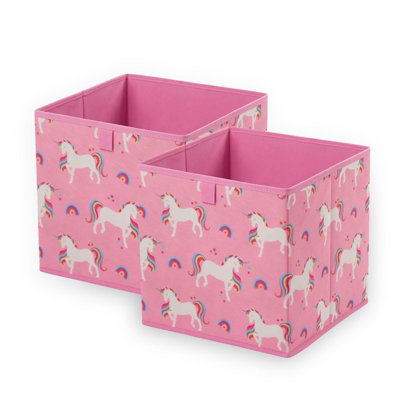 OHS Storage Cube Boxes Unicorn 2 Pack Folding Space Saving Shoe Toy Cube Tidy Set from B&Q