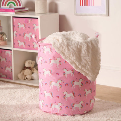 OHS Kids Laundry Basket Clothes Shoe Storage Toy Organiser Pop UpUnicornPink from B&Q