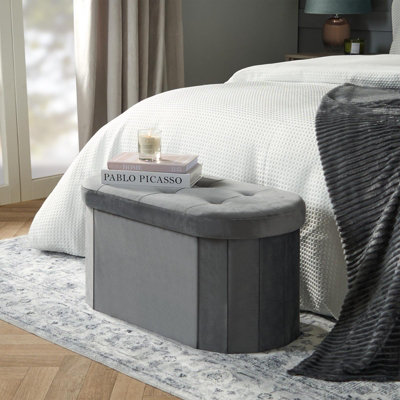 OHS Folding Ottoman Storage Box Footstool Tub Space Saving Velvet SeatLozenge from B&Q
