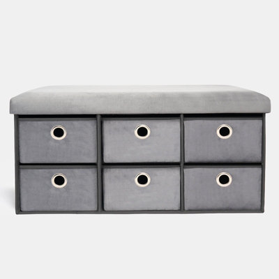 OHS Storage Cube Unit 6 Draw Ottoman Space Saving Velvet Chest Shoe Organiser from B&Q