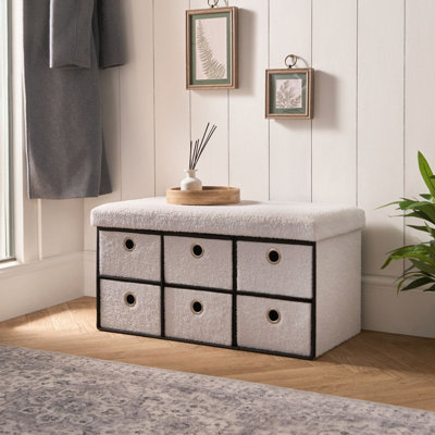 Ohs Storage Cube Unit 6 Draw Ottoman Space Saving Chest Shoe Boucle OrganiserWhite from B&Q