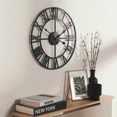 Ohs Large Wall Clock Roman Numerals Skeleton Big Open Round FaceBlack from B&Q