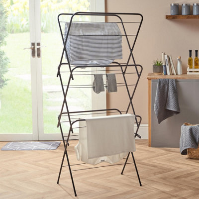OHS 3 Tier Clothes Dryer Airer Foldable Clothing Rack Drying Horse 15MBlack from B&Q
