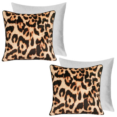 OHS 2 Pack Leopard Matte Velvet Filled Cushion CoversBrown45 X 45Cm from B&Q