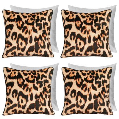 OHS 4 Pack Leopard Matte Velvet Filled Cushion CoversBrown45 X 45Cm from B&Q