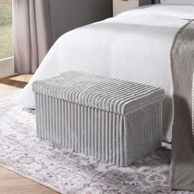 Ohs Storage Box Lid Ottoman Folding Ribbed Fleece SeatGreyRectangle from B&Q