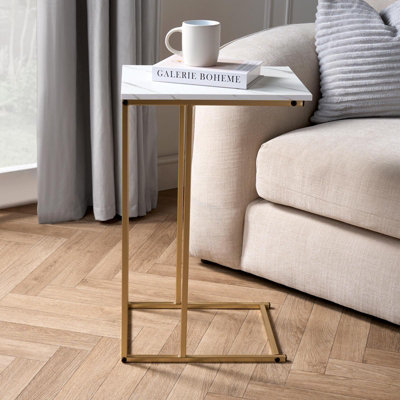 OHS C Shape Table Side End Living Room Furniture Bedside NightstandGold Marble from B&Q