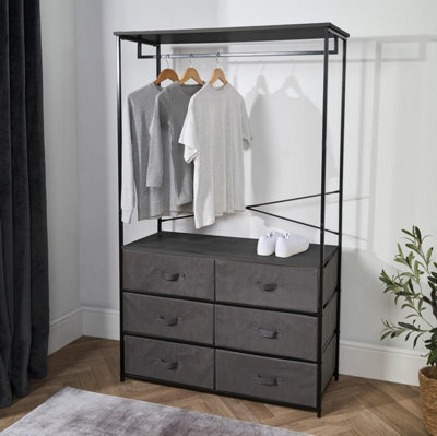 B&Q -  Brooklyn 6 Drawer Cabinet Rail Open Home Wardrobe Storage Clothes OrganiserGrey