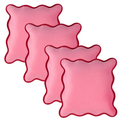 OHS 4 Pack Matte Velvet Scallop Edge Cushion CoverPink/red45 X 45Cm from B&Q