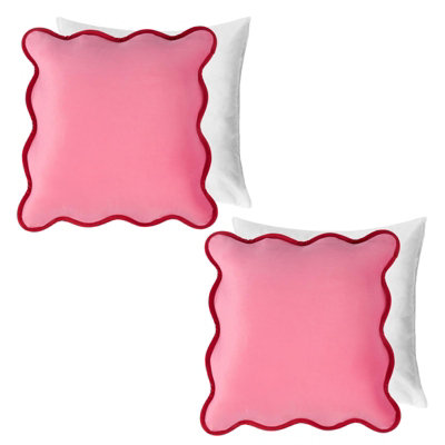 OHS 2 Pack Matte Velvet Scallop Edge Filled Cushion CoverPink/red45 X 45Cm from B&Q