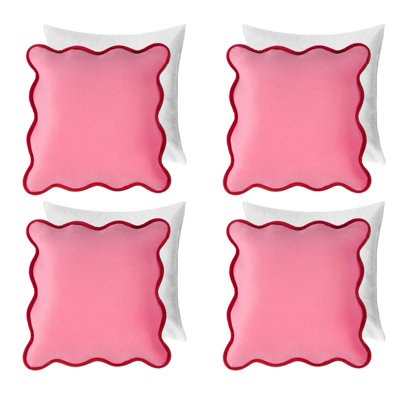 OHS 4 Pack Matte Velvet Scallop Edge Filled Cushion CoverPink/red45 X 45Cm from B&Q