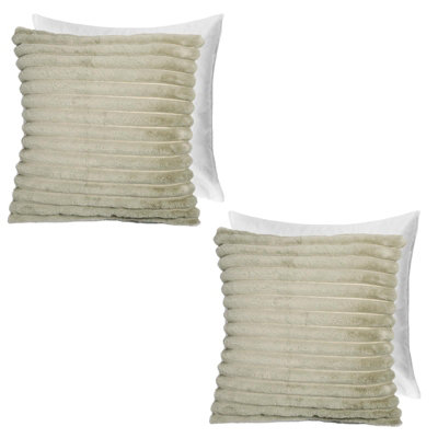 OHS 2 Pack Faux Fur Thick Rib Filled Cushion CoversSage45 X 45Cm from B&Q