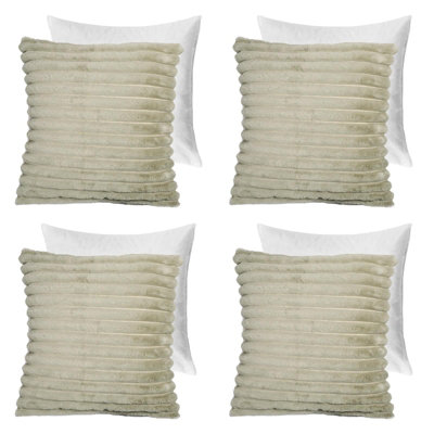 OHS 4 Pack Faux Fur Thick Rib Filled Cushion CoversSage45 X 45Cm from B&Q