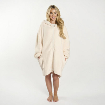 Ohs Oversized Sherpa Fleece Zip Up Wearable Hooded JacketCream from B&Q